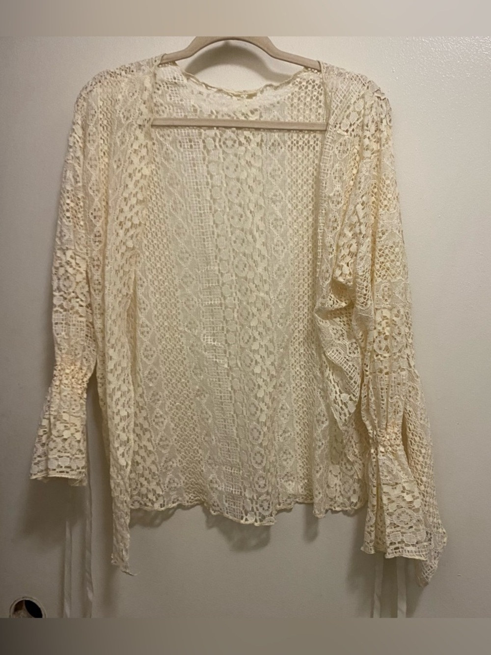 Chase Womens Sheer Ivory Lace Cardigan L 40” Open Front Beach Resort Festival